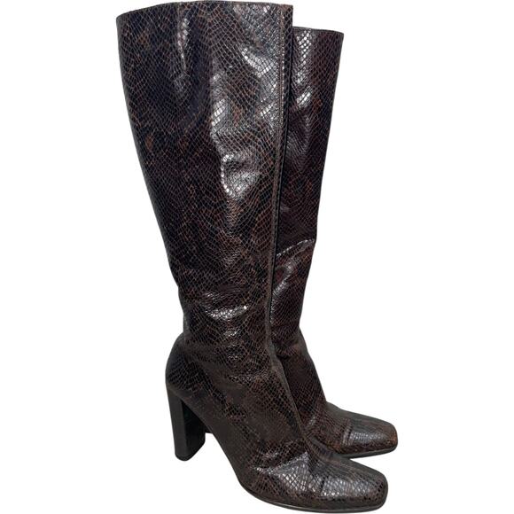 VIA SPIGA Italy Brown Snakeskin Leather Tall Heeled Boots     Size: 8M - Picture 1 of 9